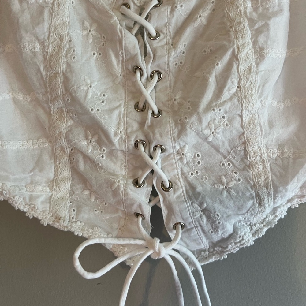 Japna White Corset Top Cotton Lace Up Cottagecore Prairie Coastal Cowgirl Small - Picture 3 of 5